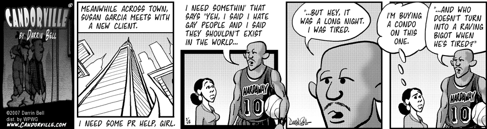Candorville: 2/28/2007- Tim Hardaway Hates Gay People